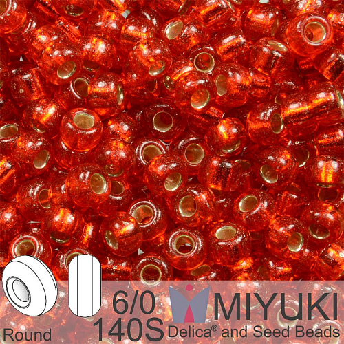 Korálky Miyuki Round 6/0. Barva 140S S/L Red Orange. Balení 5g