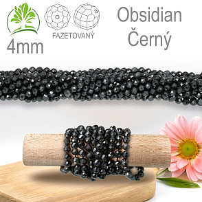 Korálky z minerálů Obsidián Černý přírodní Fazetovaný polodrahokam. Velikost pr.4mm. Balení 95Ks.