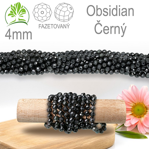 Korálky z minerálů Obsidián Černý přírodní Fazetovaný polodrahokam. Velikost pr.4mm. Balení 95Ks.
