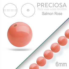 Preciosa Perle voskovaná kulatá MAXIMA barva Salmon Rose velikost 6mm. Balení návlek 21Ks.