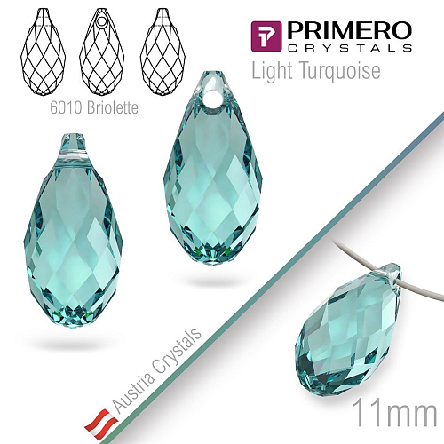 Přívěsky PRIMERO Crystals . Tvar 6010 Briolette. Barva Light Turquoise. Velikost 11mm