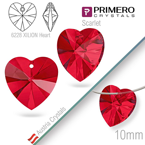 Korálky PRIMERO Crystals. Tvar 6228 XILION Heart. Barva Scarlet. Velikost 10mm
