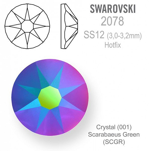 SWAROVSKI xirius rose HOTFIX 2078 velikost SS12 barva Crystal Scarabaeus Green 