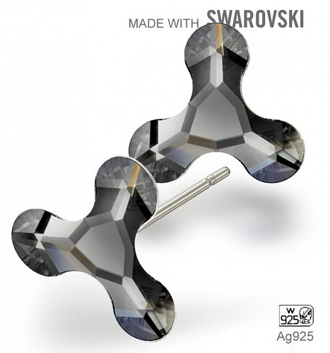 Náušnice sada Made with Swarovski 2708 Crystal (001) Silver Night (SINI) 8mm+puzeta Ag925.