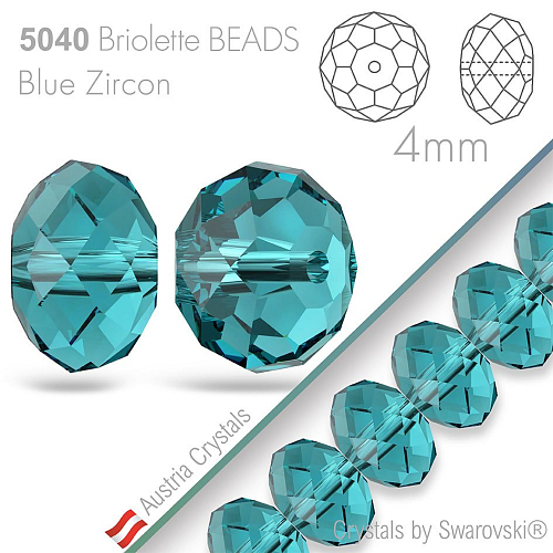 SWAROVSKI Briolette Beads 5040. Barva Blue Zircon. Velikost 4mm