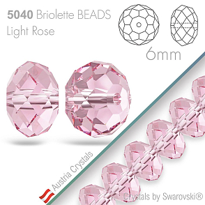 SWAROVSKI Briolette Beads 5040. Barva Light Rose. Velikost 6mm