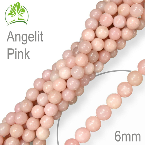 Korálky z minerálů Angelit Pink přírodní polodrahokam. Velikost pr.6mm. Balení 12Ks.