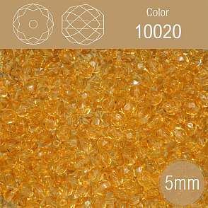 Korálky BROUŠENÉ 5mm. Barva 10020. Průhledná žlutá. Balení 80Ks.