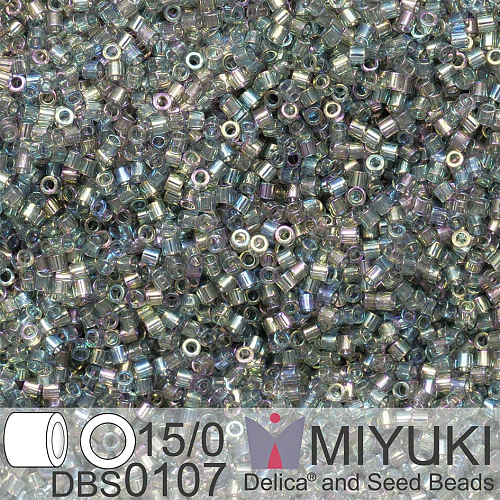 Korálky Miyuki Delica 15/0. Barva DBS 0107 Transparent Gray Rainbow Gold Luster. Balení 2g.