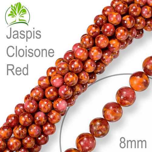 Korálky z minerálů Jaspis Cloisonne Red. Velikost pr.8mm. Balení 10Ks.