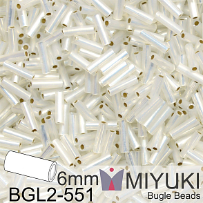 Korálky Miyuki Bugle Bead 6mm. Barva BGL2-551 Gilt Lined Opal. Balení 10g.