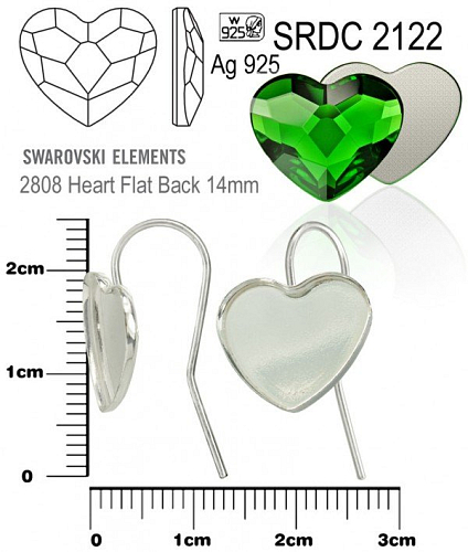 NÁUŠNICE na Swarovski 2808 Heart Flat Back 14mm ozn SRDC 2122. Materiál STŘÍBRO AG925.váha 0,90g.