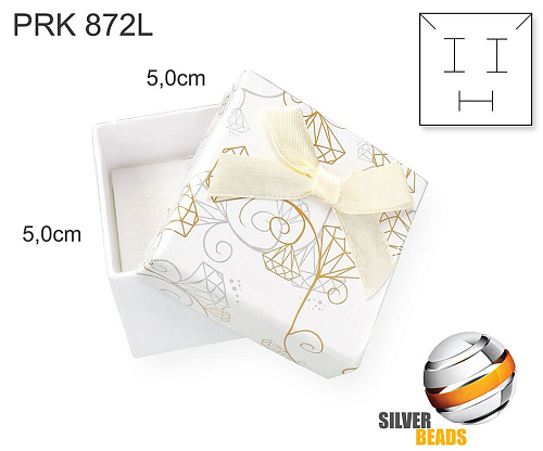 Krabička na šperky. Materiál papír+mašle . Ozn. PRK 872L. Velikost 5x5cm. Barva Bílá s ornamenty
