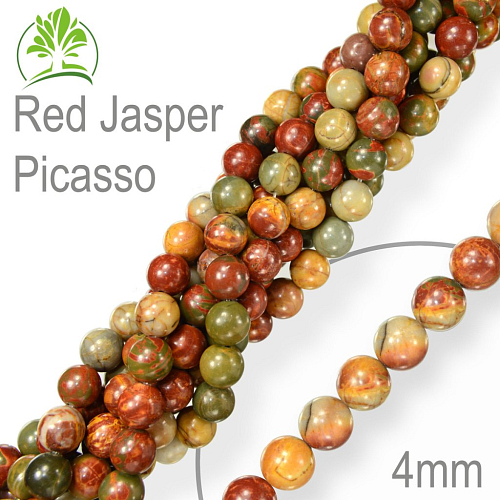 Korálky z minerálů Red Jasper Picasso  přírodní polodrahokam. Velikost pr.4mm. Balení 18Ks.