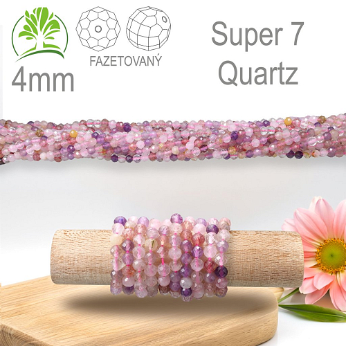 Korálky z minerálů Super 7 Quartz Fazetovaný přírodní polodrahokam. Velikost pr.4mm. Balení 95Ks.
