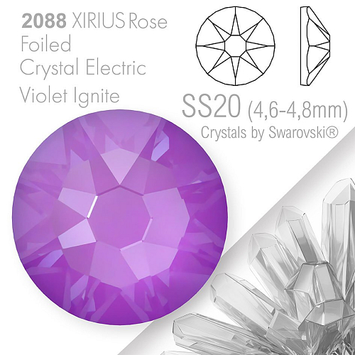 SWAROVSKI  XIRIUS Rose 2088 Foiled. Barva Crystal Electric Violet Ignite velikost SS20 (4,6-4,8mm). Balení 15Ks.