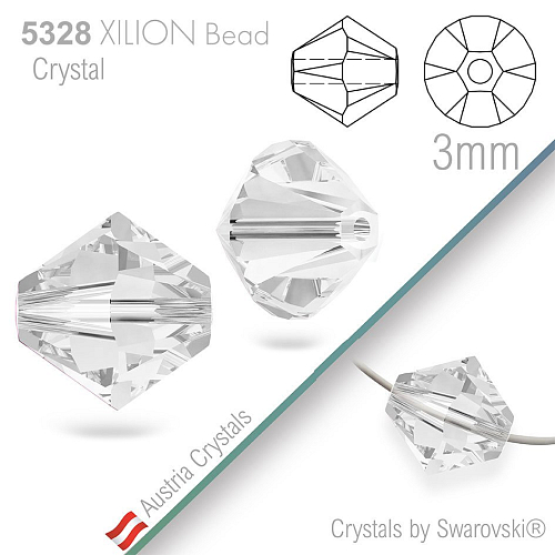 SWAROVSKI  XILION Bead  5328 barva Crystal velikost 3mm. Balení 25Ks