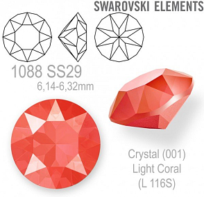 Swarovski 1088 XIRIUS Chaton SS29 (6,14-6,32mm) barva Crystal (001) Light Coral (L116S). 