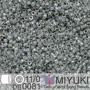 Korálky Miyuki Delica 11/0. Barva Gray Lined Crystal AB DB0081. Balení 5g.