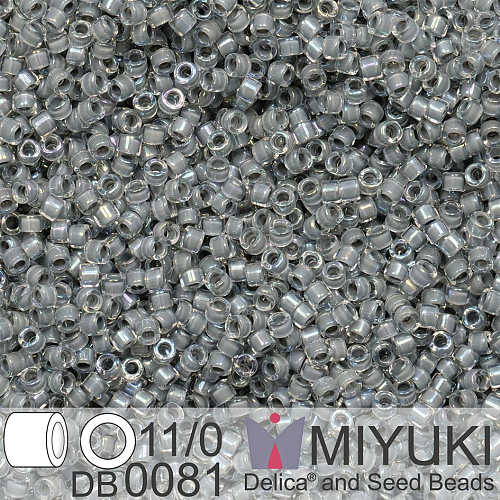 Korálky Miyuki Delica 11/0. Barva Gray Lined Crystal AB DB0081. Balení 5g.