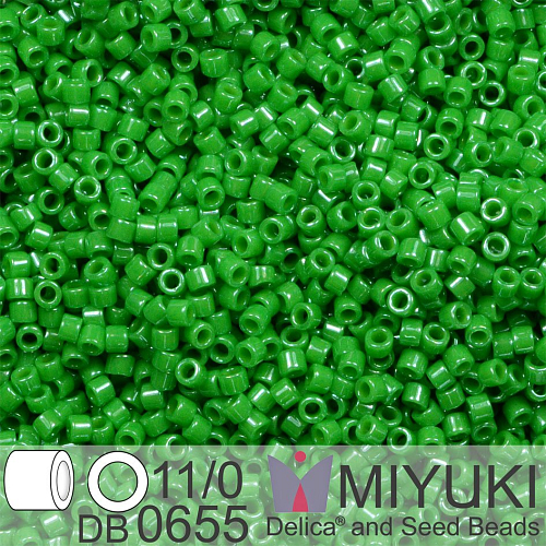Korálky Miyuki Delica 11/0. Barva Dyed Opaque Kelly Green  DB0655. Balení 5g