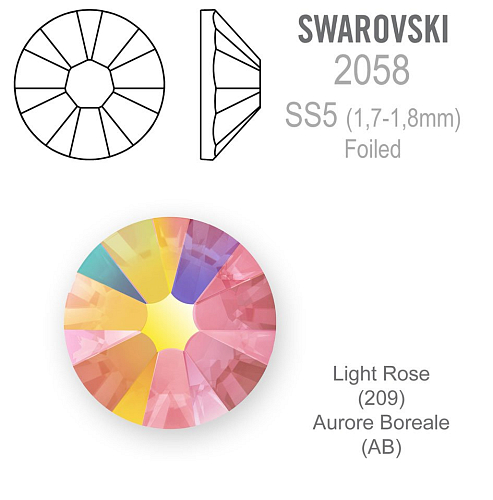 SWAROVSKI 2058 XILION FOILED velikost SS5 barva LIGHT ROSE AURORE BOREALE 