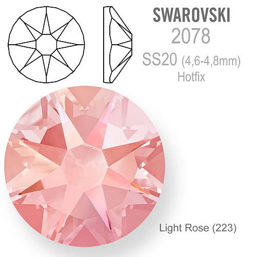 SWAROVSKI xirius rose HOTFIX 2078 velikost SS20 barva Light Rose 