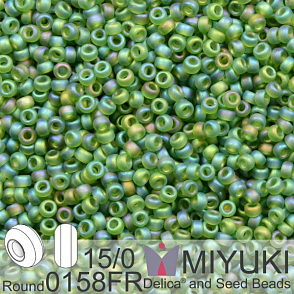 Korálky Miyuki Round 15/0. Barva 0158FR Matte Tr Olive AB. Balení 5g