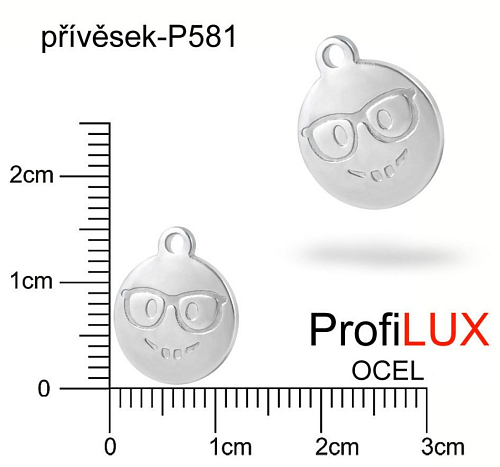 Přívěsek Chirurgická Ocel ozn-P581 Smajlík PROFESOR velikost 12x14,5mm tl.1.2mm. Řada přívěsků ProfiLUX