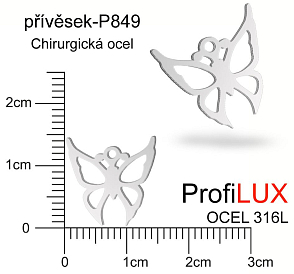 Přívěsek Chirurgická Ocel ozn-P849 MOTÝL velikost  16x15mm. Řada přívěsků ProfiLUX