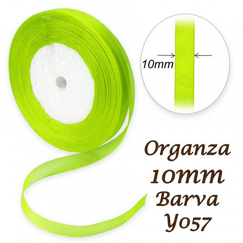 ORGANZA stuha šířka 10mm. Číslo Y057 barva ZELENÁ NEONOVÁ.. 