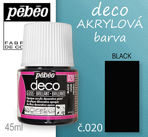 Barva AKRYLOVÁ lesk Pébeo DECO. Odstín č.020 BLACK Balení 45 ml.