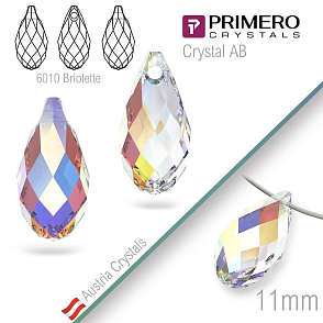 Přívěsky PRIMERO Crystals . Tvar 6010 Briolette. Barva Crystal AB. Velikost 11mm