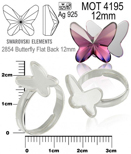 PRSTEN na Swarovski 2854 Butterfly Flat Back 12mm ozn. MOT 4195 12mm. Materiál STŘÍBRO AG925.váha 1,98g.