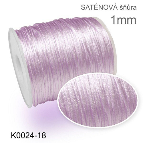 SATÉNOVÁ (polyesterová) šňůra velikost průměr 1mm. Barva K0024-18 Světle Fialová.