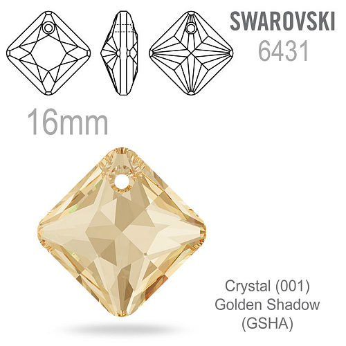 Swarovski 6431 Princess Cut Pendant barva Crystal (001) Golden Shadow (GSHA) velikost 16mm.