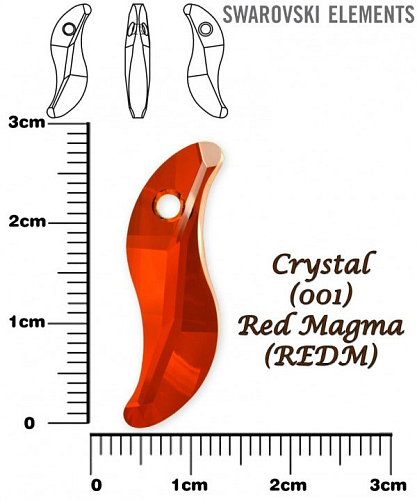 SWAROVSKI 6525 Wave Pendant barva CRYSTAL RED MAGMA velikost 28mm.