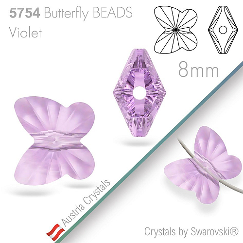 SWAROVSKI  Butterfly Beads  5754. Barva Violet. Velikost 8mm