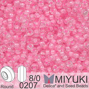 Korálky Miyuki Round 8/0. Barva 0207 Pink Lined Crystal. Balení 5g