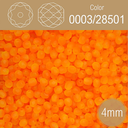 Korálky BROUŠENÉ 4mm. Barva 0003/28501. Oranžová neon mat. Balení 120Ks.