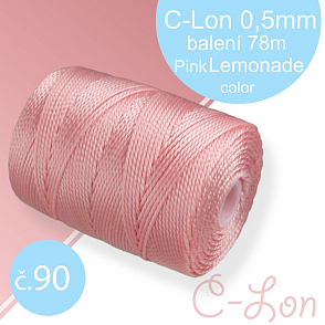 Nylonová nit C-Lon pevná korálková nit. Barva 90 Pink Lemonade. Síla nitě 0,5mm. Balení 78m na cívce.