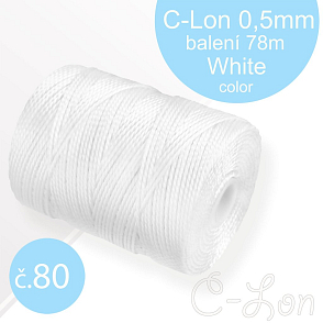 Nylonová nit C-Lon pevná korálková nit. Barva 80 White. Síla nitě 0,5mm. Balení 78m na cívce.