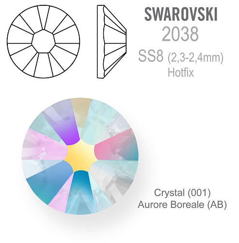 SWAROVSKI xilion rose HOT-FIX velikost SS8 barva CRYSTAL AURORE BOREALE