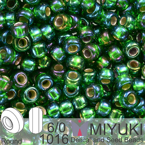 Korálky Miyuki Round 6/0. Barva 1016 S/L Green AB. Balení 5g