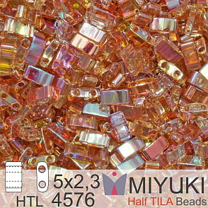 Korálky Miyuki Half Tila. Barva Orange Transparent  Rainbow HTL 4576. Balení 3g