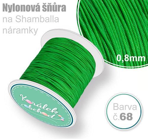 Nylonová šňůra na Shamballa náramky průměr nitě 0,8mm. Barva č.68. Zelená.