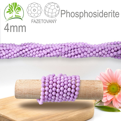 Korálky z minerálů Phosphosiderite Fazetovaný polodrahokam. Velikost pr.4mm. Balení 95Ks.