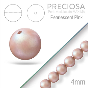 Preciosa Perle voskovaná kulatá MAXIMA barva Pearlescent Pink velikost 4mm. Balení návlek 31Ks.