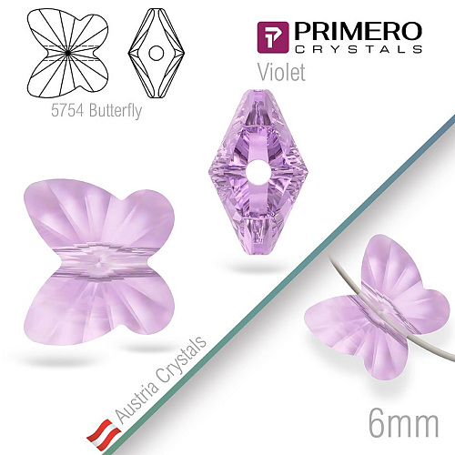 Korálky PRIMERO Crystals. Tvar 5754 Butterfly. Barva Violet. Velikost 6mm
