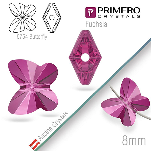 Korálky PRIMERO Crystals. Tvar 5754 Butterfly. Barva Fuchsia. Velikost 8mm